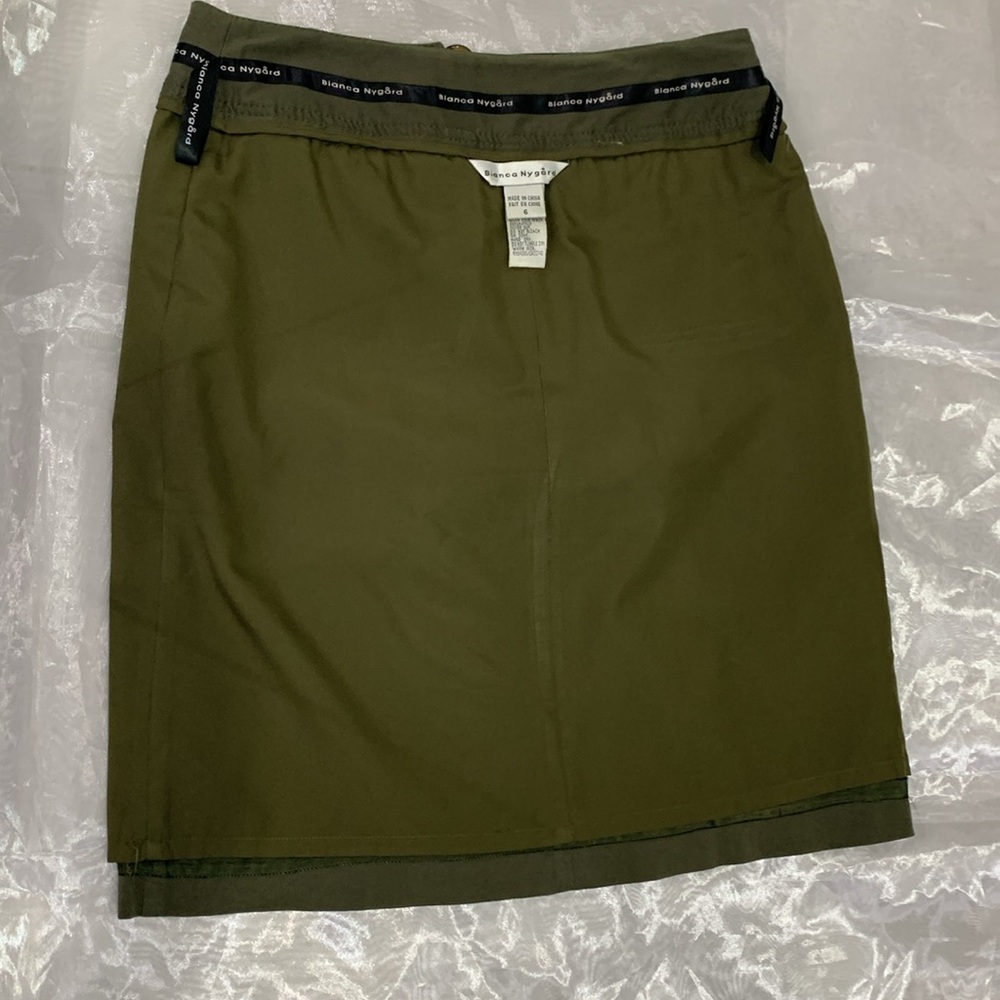 Like 🆕Bianca Nygard Vintage Army Green Cotton Blend Mini Skirt - Picture 10 of 13